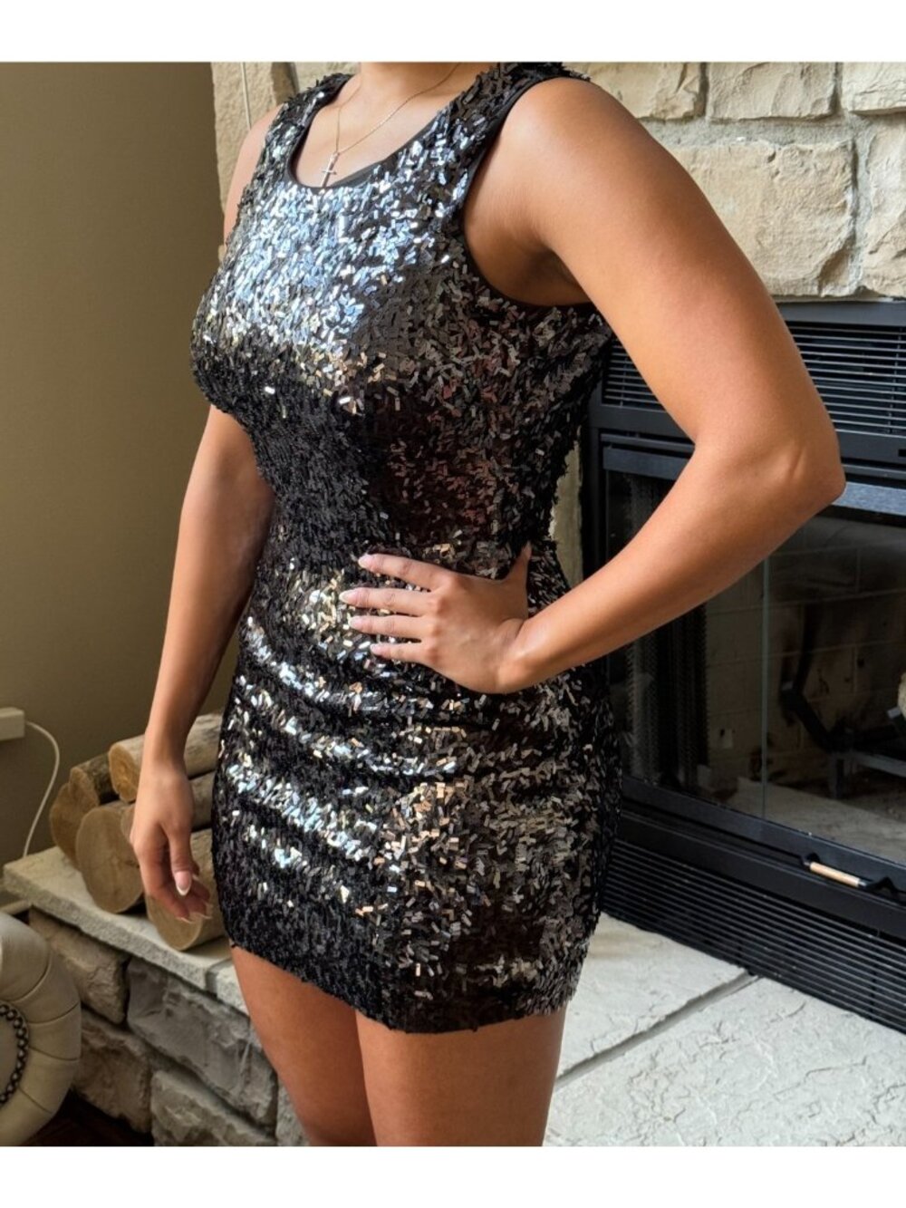 Express Dress Women S Black Polyester Bodycon Mini Sequin Party Cocktail Stretch
